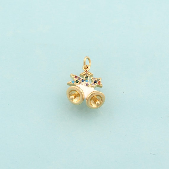 Gold CZ Bell Charms,Christmas Jewelry,Enamel Bell Pendant for DIY Jewelry Making,18K Gold