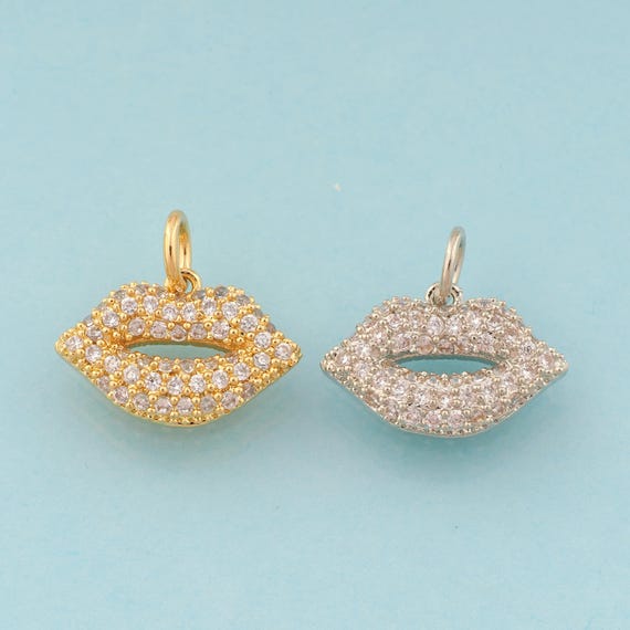 Gold CZ Lips Charms,Lips Jewelry,Lips Pendant for DIY Jewelry Making,18K Gold & Rhodium