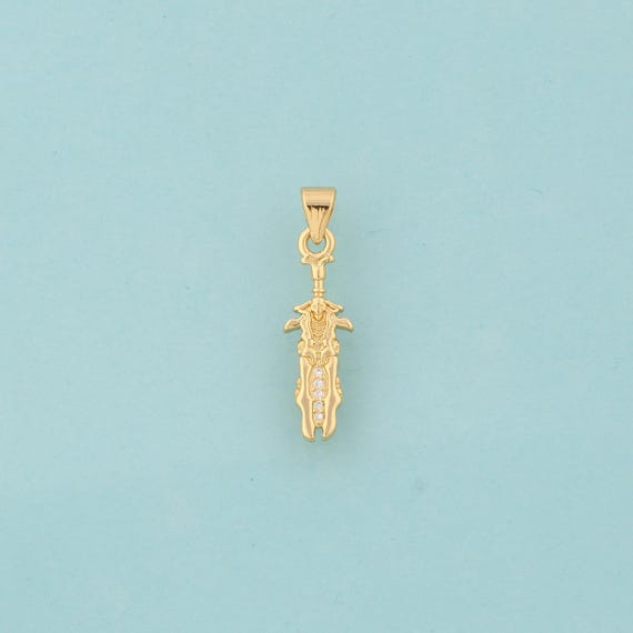 Gold CZ Skull Sword Charms,Weapon Jewelry,Skull Sword Pendant for DIY Jewelry Making,18K Gold