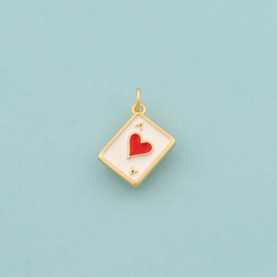 Gold Ace of Hearts Charms,Poker Jewelry,Enamel Red Heart Ace Pendant for DIY Jewelry Making,18K Gold