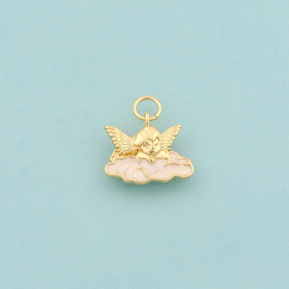 Gold Cloud Charms,Angel Jewelry,Enamel Angel Wings Pendant for DIY Jewelry Making,18K Gold