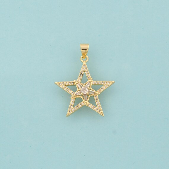 Gold CZ Star Charms,Star Jewelry,Star Pendant for DIY Jewelry Making,18K Gold
