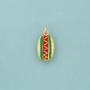 Gold Enamel Hot Dog Charms,Hot Dog Jewelry,Hot Dog Pendant for DIY Jewelry Making,18K Gold