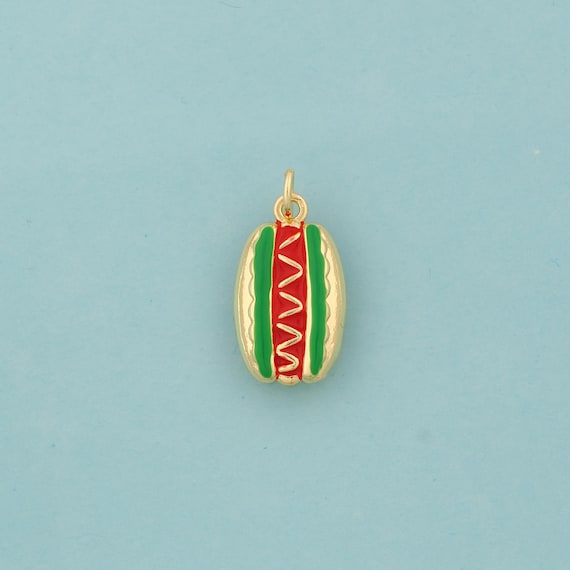 Gold Enamel Hot Dog Charms,Hot Dog Jewelry,Hot Dog Pendant for DIY Jewelry Making,18K Gold