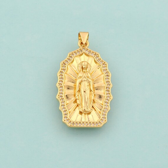 Gold CZ Virgin Mary Charms,Religious Jewelry,Catholic Pendant for DIY Jewelry Making,18K Gold
