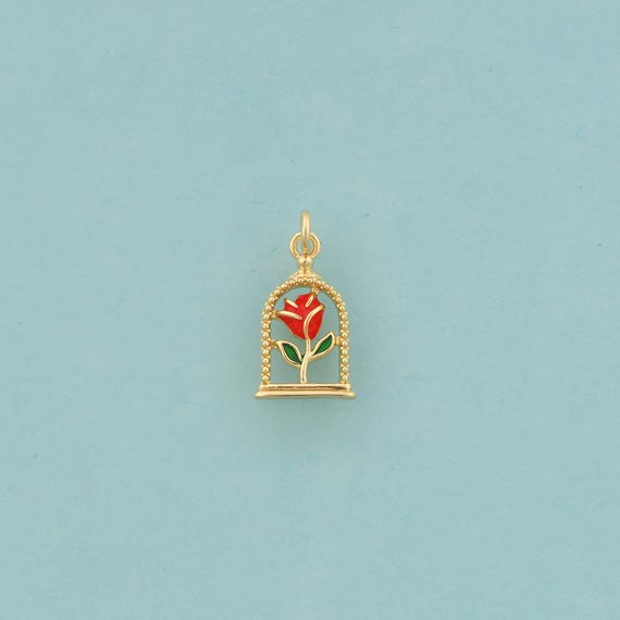 Gold Red Rose Charms,Flower Jewelry,Enamel Rose Pendant for DIY Jewelry Making,18K Gold