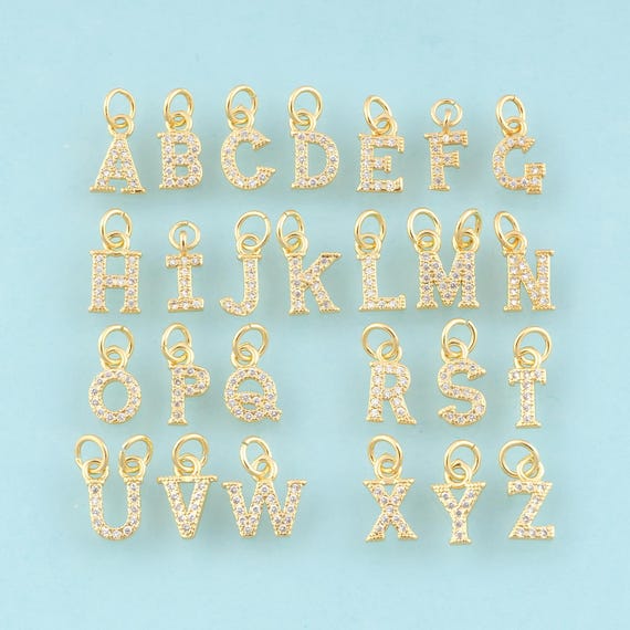 Gold CZ 26 Letter Charms,Initial Jewelry,Letter Pendant for DIY Jewelry Making,18K Gold