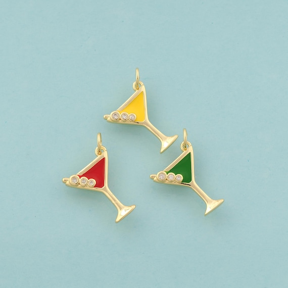 Gold CZ Goblet Charms,Wine Glass Jewelry,Enamel Goblet Pendant for DIY Jewelry Making,18K Gold