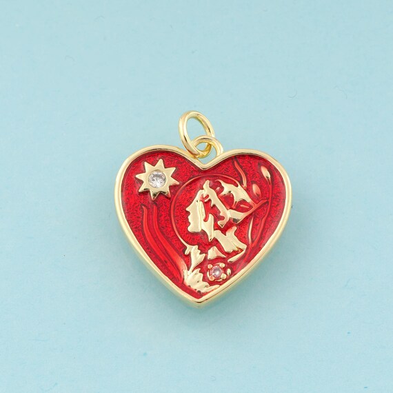 Gold CZ Heart Charms,Girl Jewelry,Enamel Star Pendant for DIY Jewelry Making,18K Gold