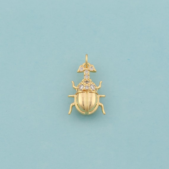 Gold CZ Beetle Charms,Insect Jewelry,Beetle Pendant for DIY Jewelry Making,18K Gold