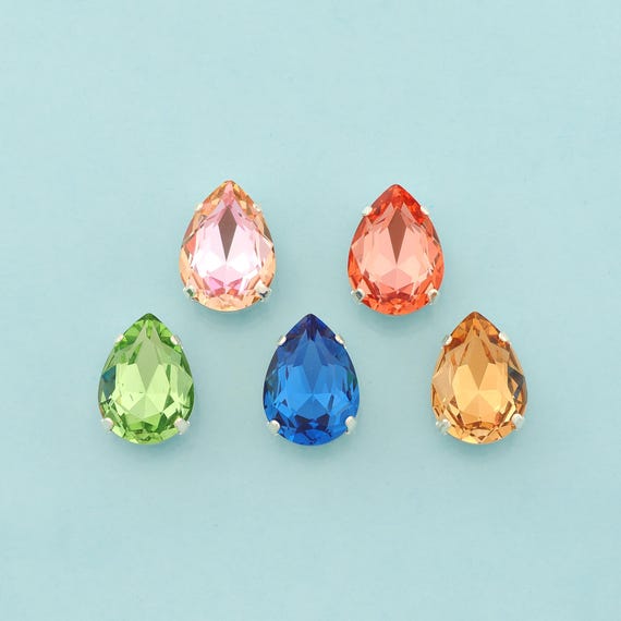 5 pcs Mix Random Colors Pear Crystal Beads,Stones in Metal Setting,Austrian Crystal,Made in Austria for DIY Jewelry Making