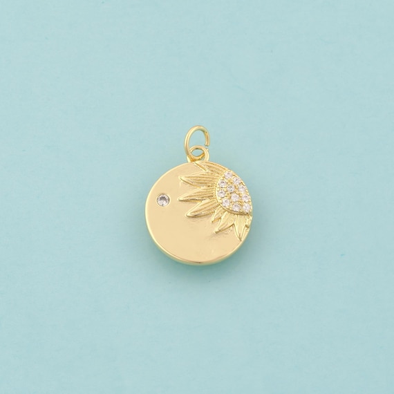 Gold CZ Sun Charms,Celestial Jewelry,Sunburst Pendant for DIY Jewelry Making,18K Gold