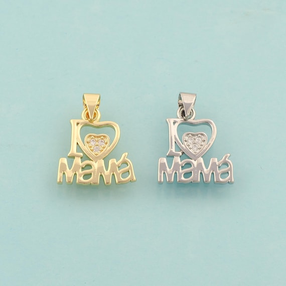 Gold CZ I Love MAMA Charms,Heart Jewelry,Letter Pendant for DIY Jewelry Making,18K Gold