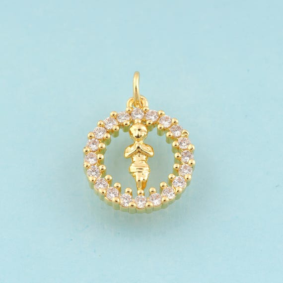 Gold CZ Character Charms,Round Jewelry,Character Pendant for DIY Jewelry Making,18K Gold
