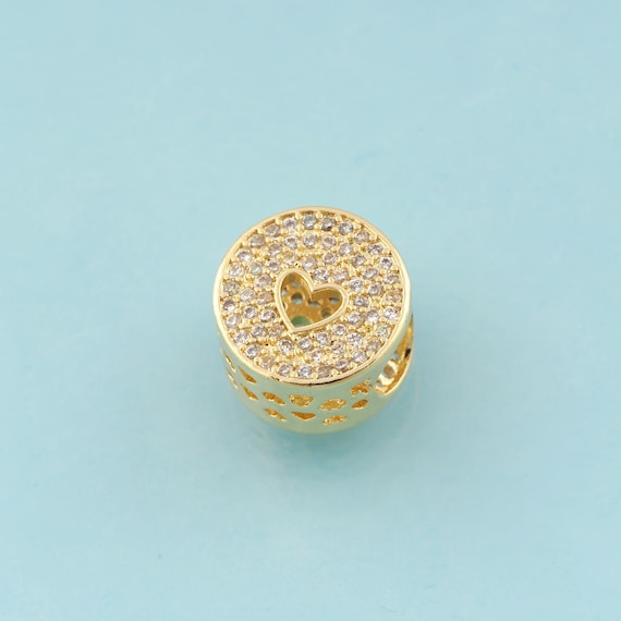 CZ Round Spacer Beads,Heart Beads,Large Hole Beads for DIY Jewelry Making,18K Gold