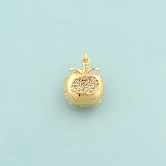 Gold CZ Apple Charms,Fruit Jewelry,Apple Pendant for DIY Jewelry Making,18K Gold