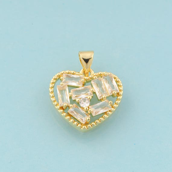 Gold CZ Heart Charms,Square Jewelry,Heart Pendant for DIY Jewelry Making,18K Gold