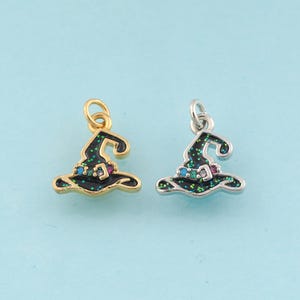 Gold CZ Witch Hat Charms,Witch Hat Jewelry,Witch Hat Pendant for DIY Jewelry Making,18K Gold & Rhodium