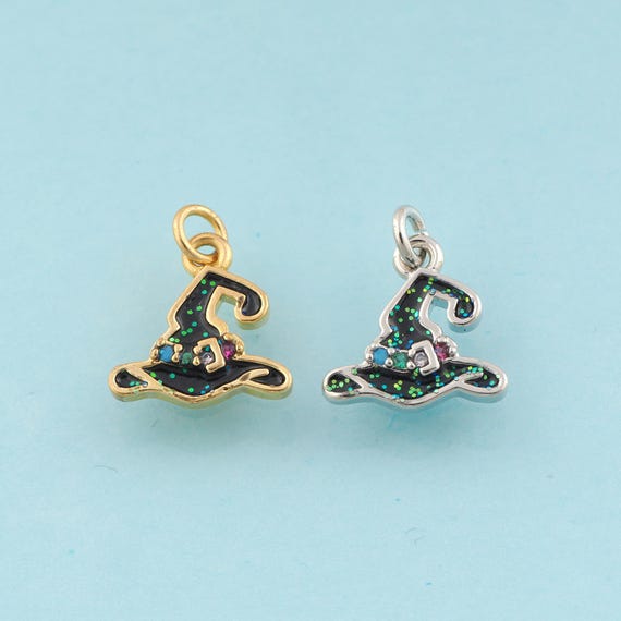 Gold CZ Witch Hat Charms,Witch Hat Jewelry,Witch Hat Pendant for DIY Jewelry Making,18K Gold & Rhodium