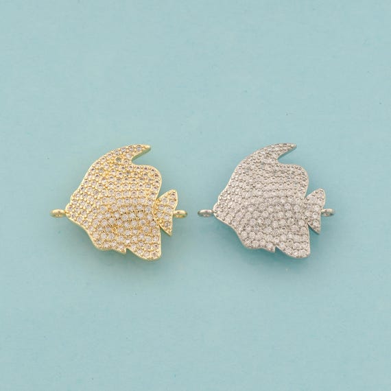 Gold CZ Fish Connector,Marine Life Jewelry Connector,Fish Connector for DIY Jewelry Making,18K Gold