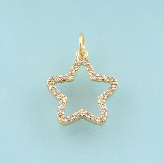 Gold CZ Star Charms,Star Jewelry,Star Pendant for DIY Jewelry Making,18K Gold