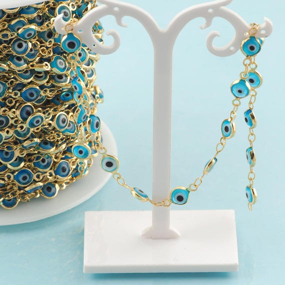 Gold Evil Eye Chain,Special Jewelry Chain,Semi-Finished Product Chain for DIY Jewelry Making,18K Gold