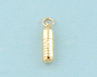 Gold Pill Charms,Capsule Jewelry,Bar Pendant for DIY Jewelry Making,18K Gold