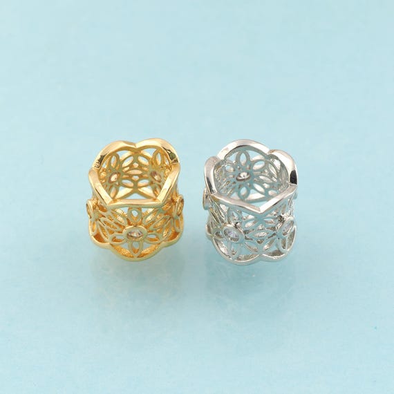 CZ Flower Tube Spacer Beads,Flower Beads,Tube Beads for DIY Jewelry Making,18K Gold & Rhodium