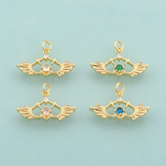 Gold CZ Angel Wings Charms,Wings Jewelry,Angel Wings Pendant for DIY Jewelry Making,18K Gold