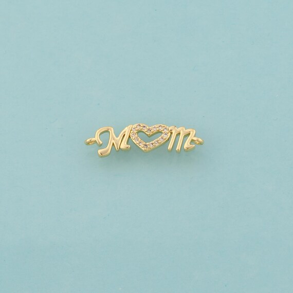 Gold CZ Heart Connectors,Love Jewelry Connectors,MOM Connectors for DIY Jewelry Making,18K Gold