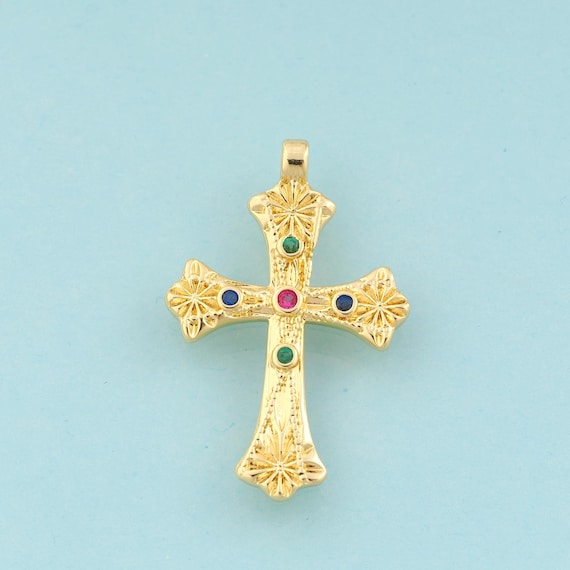 Gold CZ Cross Charms,Religious Jewelry,Christian Pendant for DIY Jewelry Making,18K Gold