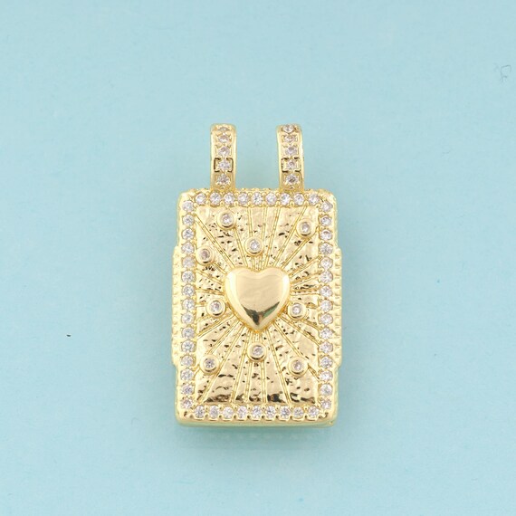 Gold CZ Heart Charms,Square Jewelry,Heart Pendant for DIY Jewelry Making,18K Gold