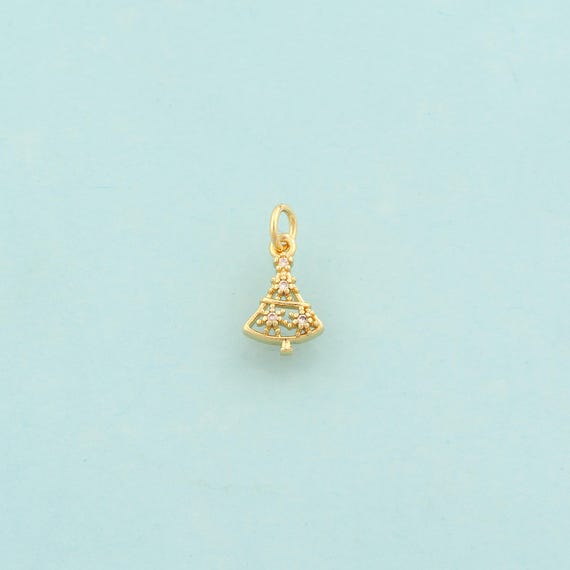 Gold CZ Christmas Tree Charms,Christmas Jewelry,Tree Pendant for DIY Jewelry Making,18K Gold