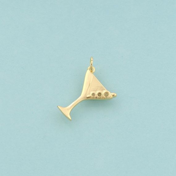 Gold CZ Goblet Charms,Wine Glass Jewelry,Goblet Pendant for DIY Jewelry Making,18K Gold