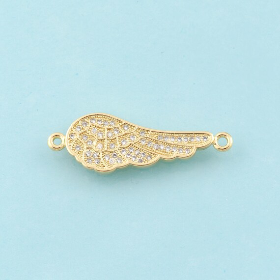 Gold CZ Wing Connector,Wing Jewelry Connector,Wing Connector for DIY Jewelry Making,18K Gold