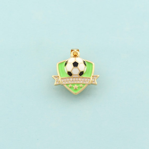 Gold Enamel Football Team Logo Charms,Football Jewelry,CZ Team Logo Pendant for DIY Jewelry Making,18K Gold