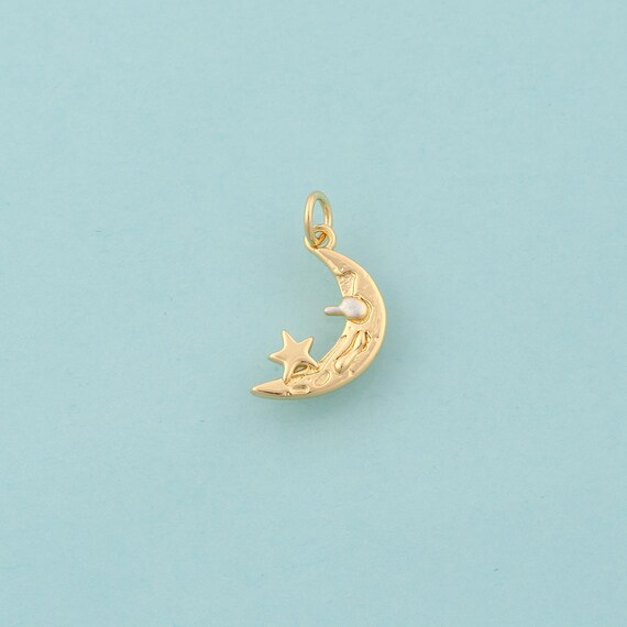 Gold Crescent Moon Charms,Celestial Jewelry,Star Pendant for DIY Jewelry Making,18K Gold