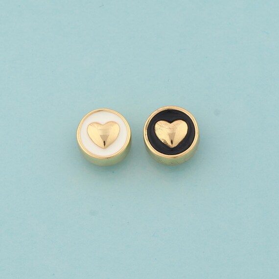 Enamel Heart Spacer Beads,Love Beads,Round Beads for DIY Jewelry Making,18K Gold