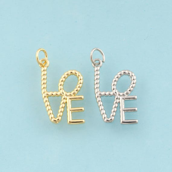 Gold LOVE Charms,Letter Jewelry,Letter Pendant for DIY Jewelry Making,18K Gold & Rhodium