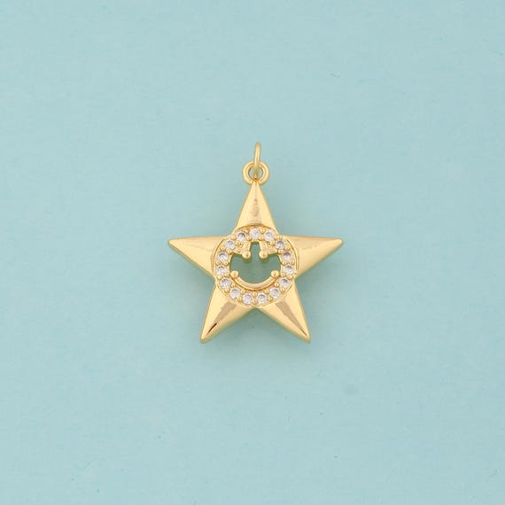 Gold CZ Star Charms,Star Jewelry,Star Pendant for DIY Jewelry Making,18K Gold