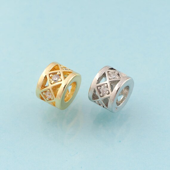 CZ Round Tube Spacer Beads,Round Beads,Tube Beads for DIY Jewelry Making,18K Gold & Rhodium