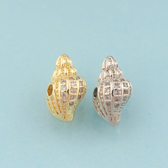 CZ Conch Spacer Beads,Conch Beads,Conch Beads for DIY Jewelry Making,18K Gold & Rhodium