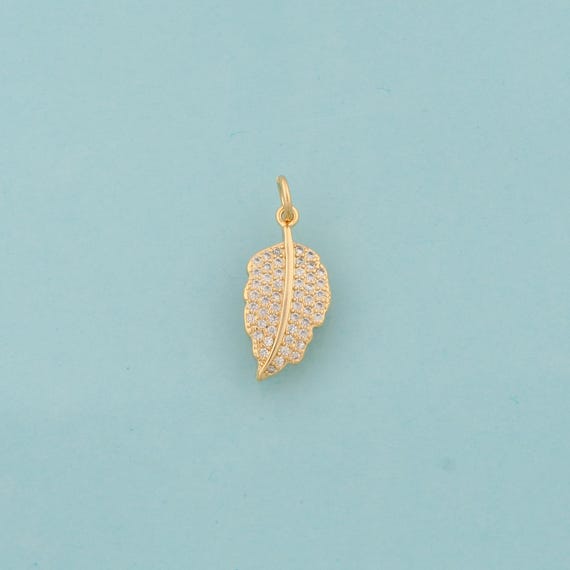 Gold CZ Feather Charms,Feather Jewelry,Feather Pendant for DIY Jewelry Making,18K Gold