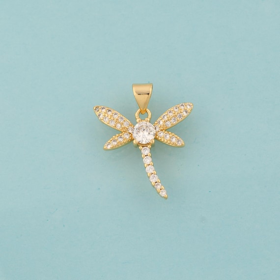 Gold CZ Dragonfly Charms,Insect Jewelry,Dragonfly Pendant for DIY Jewelry Making,18K Gold