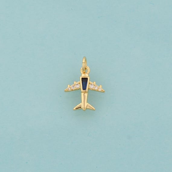 Gold Airplane Charms,Airplane Jewelry,CZ Airplane Pendant for DIY Jewelry Making,18K Gold