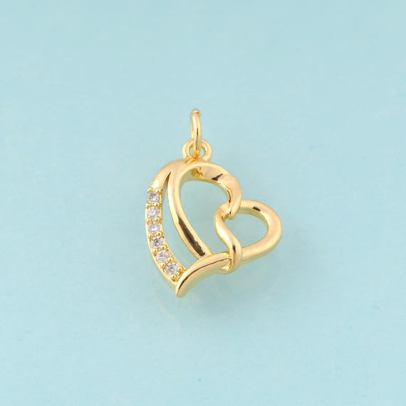 Gold CZ Heart Charms,Heart Jewelry,Heart Pendant for DIY Jewelry Making,18K Gold