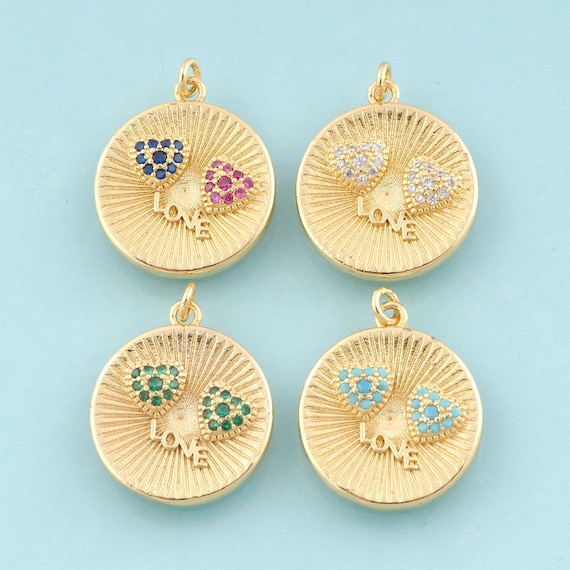 Gold CZ Heart Charms,LOVE Jewelry,Letter Pendant for DIY Jewelry Making,18K Gold