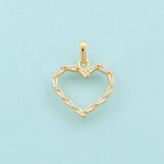 Gold CZ Heart Charms,Love Jewelry,Heart Pendant for DIY Jewelry Making,18K Gold