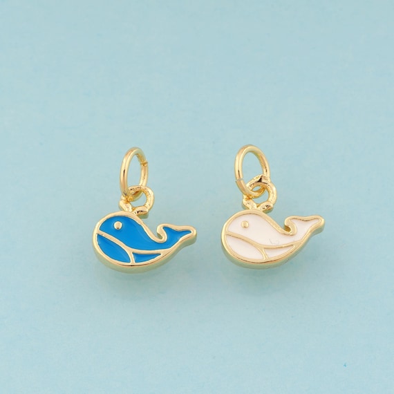 Gold Enamel Whale Charms,Marine Life Jewelry,Whale Pendant for DIY Jewelry Making,18K Gold