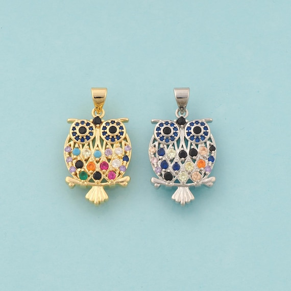 Gold CZ Owl Charms,Animal Jewelry,Owl Pendant for DIY Jewelry Making,18K Gold